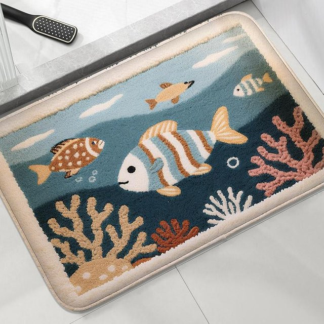 Karpetti Anti-Rutsch-Badezimmermatte mit Unterwasserfisch-Design, saugfähige Fußmatte für Duschraum und Waschbecken, B/B: 50 x 80 cm - Bild 1