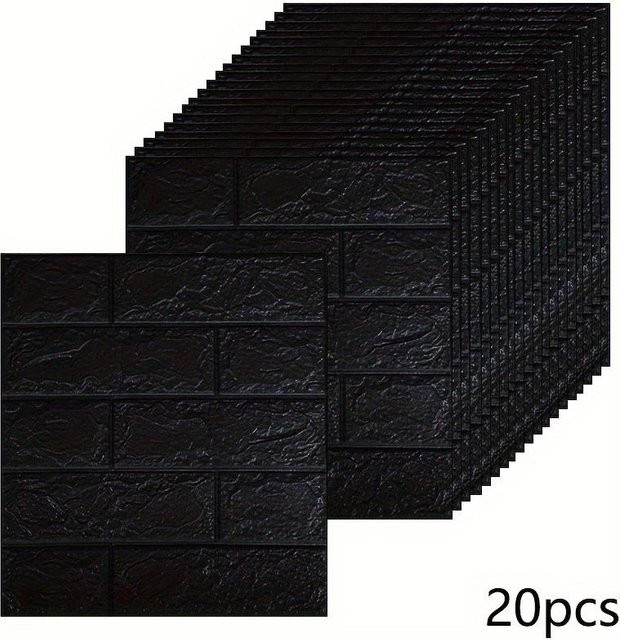 20 Stück selbstklebende 3D-Tapete mit Ziegelmuster in Schwarz von SZ-Damai, wasserdichte Wandpaneele aus PE-Schaum, B: 35 cm, H: 38,5 cm - Bild 1