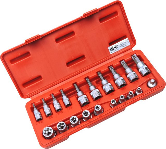 FAMEX 10520 Steckschlüssel für Torx und Biteinsätze, 3/8 Zoll, Rot - Bild 1