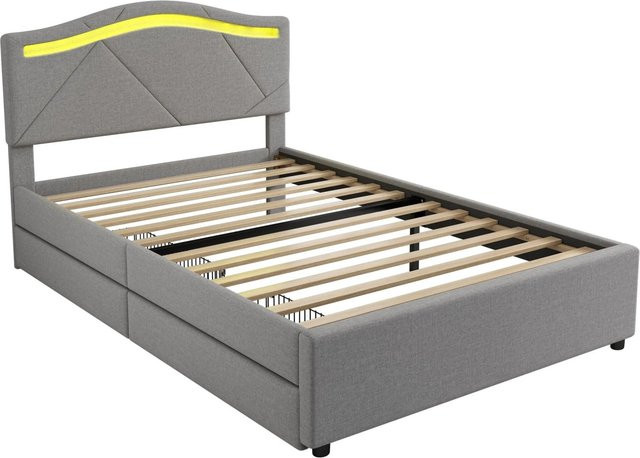 okwish Polsterbett Grau mit LED-Beleuchtung und Schubladen für Kinderzimmer und Schlafzimmer, B/T/H: 90 x 200 x 104 cm - Bild 1
