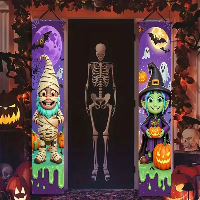 VIKAMA Halloween-Banner zum Aufhängen im Cartoon-Stil mit Hexen und Feen, lila, B/H: 30 x 180 cm - Bild 4