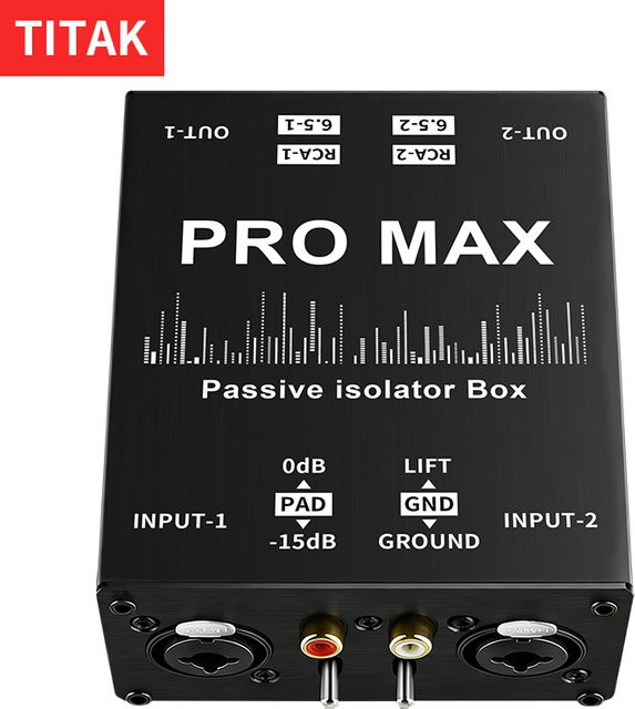 TITAK 2-Kanal Passiver Hum-Eliminator und Erdschleifen-Isolator-Box mit XLR/TS/TRS Anschlüssen in Schwarz - Bild 1