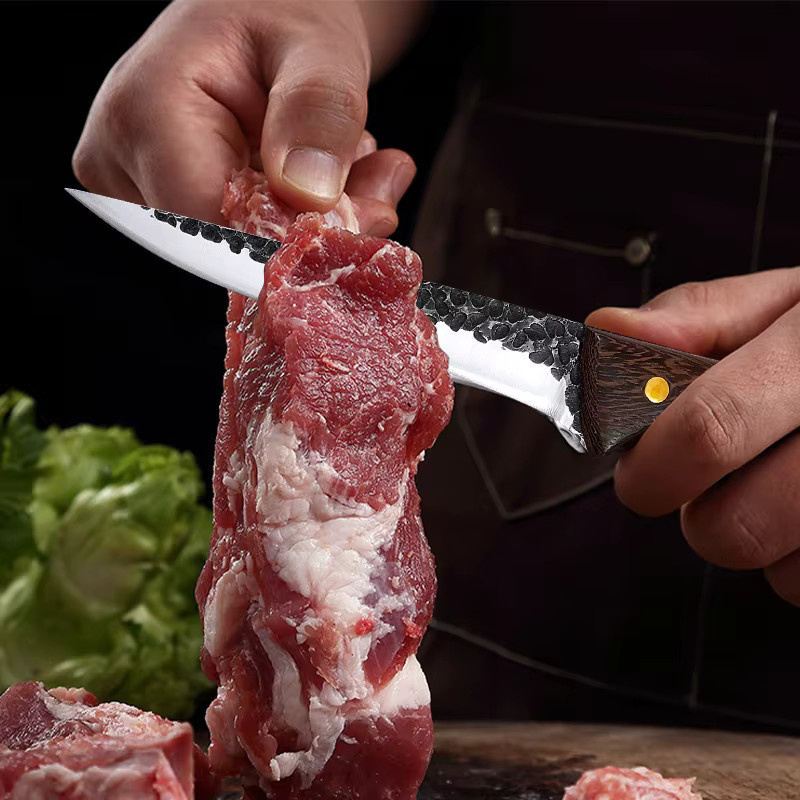 InLeung Handgeschmiedetes Utility-Schneidemesser mit Holzgriff zum Filetieren von Fleisch, Fisch und Obst - Bild 2
