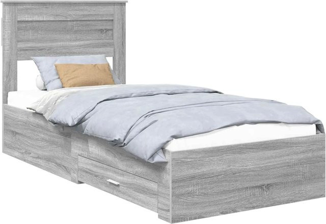 vidaXL Bettrahmen mit Kopfteil und Schubladen aus Holzwerkstoff in Grau, 90 x 200 cm - Bild 1