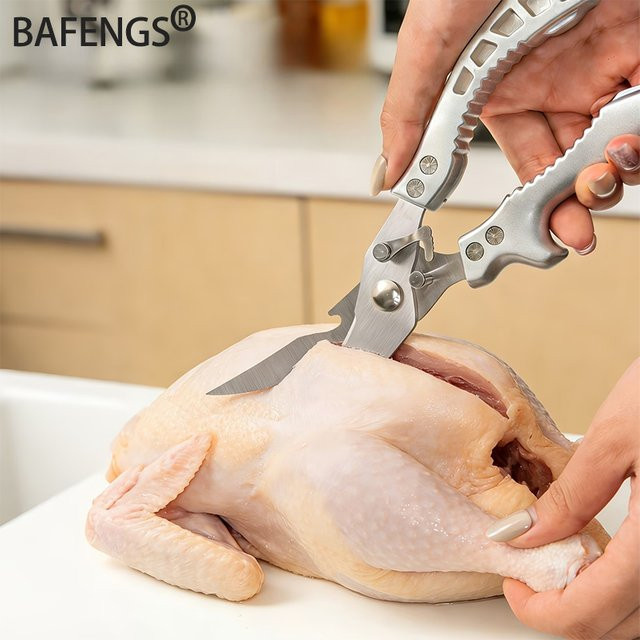 BAFENGS Multifunktionale Küchenschere aus Edelstahl in Silber, ergonomisch und beidseitig einsetzbar für Geflügel, Fisch und Fleisch - Bild 1