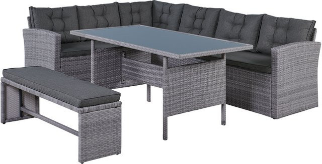 14tlg. Elegantes Ecksofa Set Happy Home in Grau mit Polyrattan und Metallrahmen, B/T/H: 177 x 235 x 74 cm - Bild 1