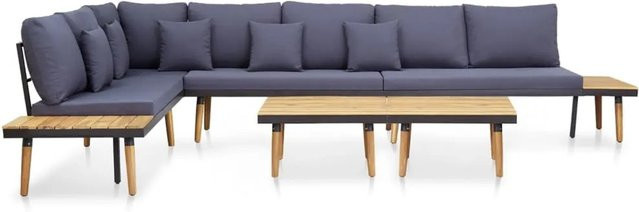 vidaXL Garten-Lounge-Set 7-Sitzer aus Akazienholz und Metall in Braun und Grau mit Polstern und Couchtisch - Bild 1