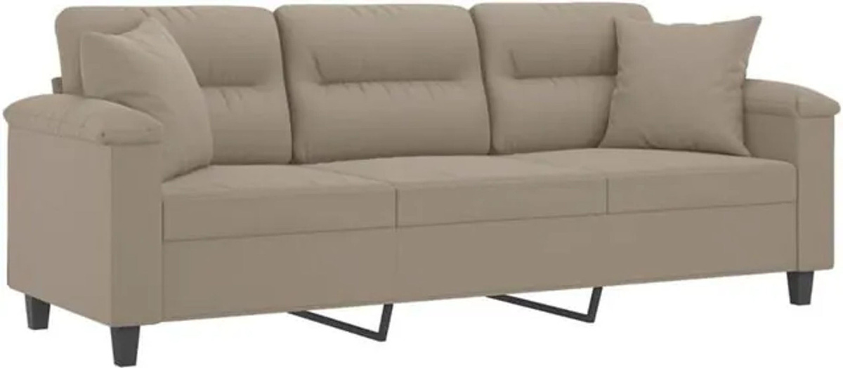 Vidaxl 3-Sitzer-Sofa in Taupe meliert mit Kissen aus Mikrofasergewebe, Breite: 180 cm - Bild 1
