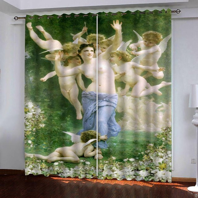 Yiran Furniture Vorhänge mit klassischer Figurenmalerei in Gold, 2er-Set, B: 50 cm, H: 130 cm - Bild 1