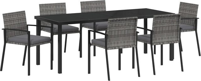 vidaXL 7-teiliges Garten Esszimmer Set aus Poly-Rattan und Stahl in Grau - Bild 1