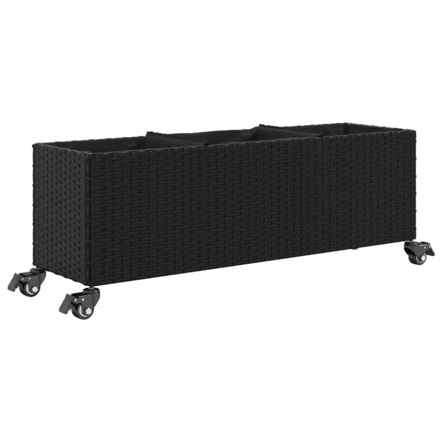 vidaXL Hochbeet mit Rollen und 3 Fächern aus Poly Rattan in Schwarz, B/T/H: 107 x 32 x 38 cm - Bild 2