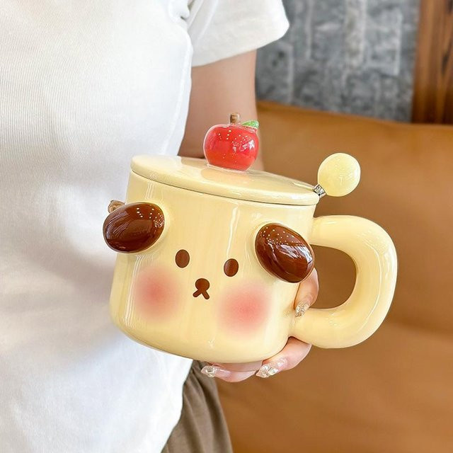 Kreative Keramiktasse mit Deckel und Löffel von Yiran toy 1, 480 ml, in Pink, Blau oder Gelb - Bild 1