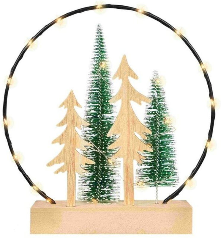 Trendline Teelichthalter aus Metall und Holz in Grün und Natur, Dekoration für Weihnachten, B/T/H: 24 x 8 x 25 cm - Bild 1