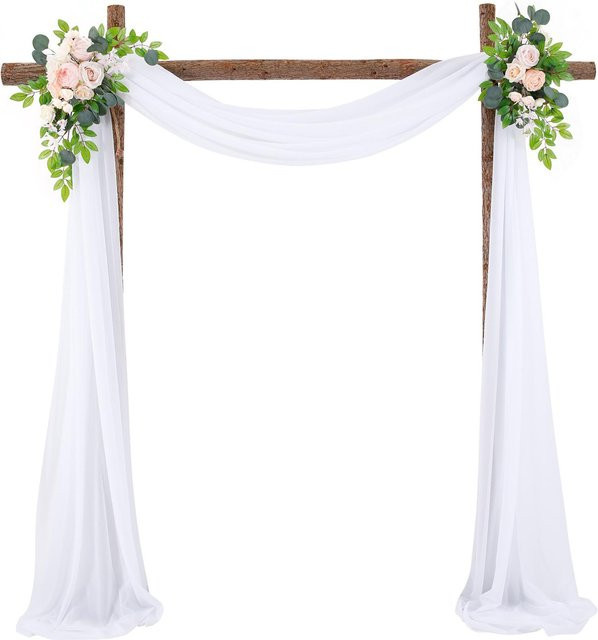Weißer Schleierhintergrund als Hochzeitsdekorationsarrangement für Hochzeitsbögen und Drapierungen - Bild 1
