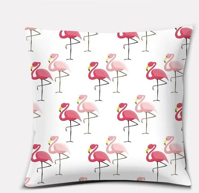 Quadratischer Kissenbezug mit Flamingo- und Blumenmuster von JMG Clothing, Farbe: Weiß, B/T/H: 45 x 45 x 0 cm - Bild 1