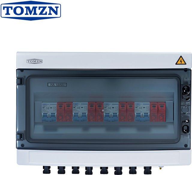 TOMZN Solar Photovoltaik PV-Combiner-Box mit Blitzschutz, 4 Eingänge, 4 Ausgänge, 1000VDC, MCB, SPD, wasserdicht IP65, 18-Wege-Verteiler - Bild 1