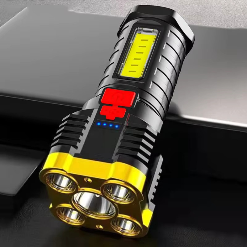 Wasserdichte LED-Taschenlampe mit 5 LEDs, USB wiederaufladbar und verstellbarer Reichweite für Camping und Wandern - Bild 3