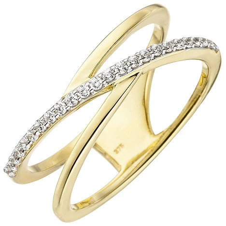 Colfem Ring 375 Gelbgold, 2-reihig, Zirkonia, Damen, Ringgröße 56 - Bild 1