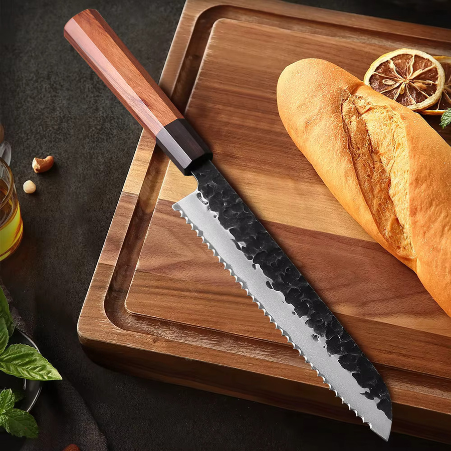 TUEWHO Brotmesser aus geschmiedetem Edelstahl, 21,59 cm, Silber - Bild 3