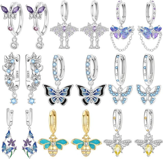 MISEFF Ohrringe, 925 Silber, Schmetterling, Bienen, Damen, Zirkonia - Bild 1