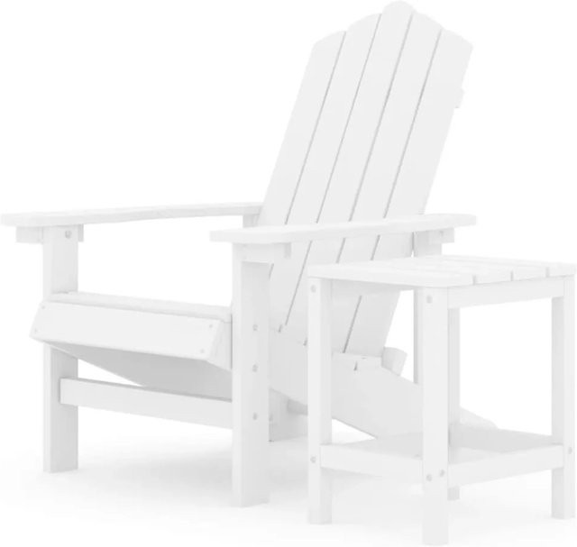 Furnicato Adirondack Gartenstuhl mit Tisch aus HDPE und Stahl, Farbe: Weiß - Bild 1