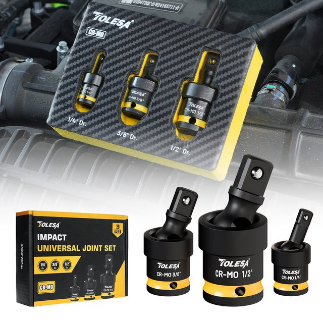 TOLESA 3-teiliges Impact-Universalgelenk-Schwenkset mit 1/2", 3/8" und 1/4" Anschlüssen für 360 Grad Flexibilität - Bild 1