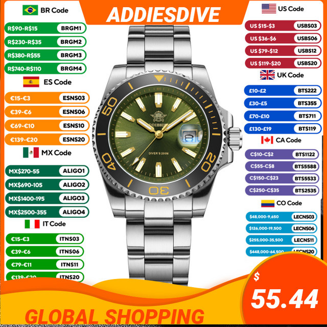 ADDIESDIVE Armbanduhr Edelstahl, Quarz, Schwarz, Herren - Bild 1