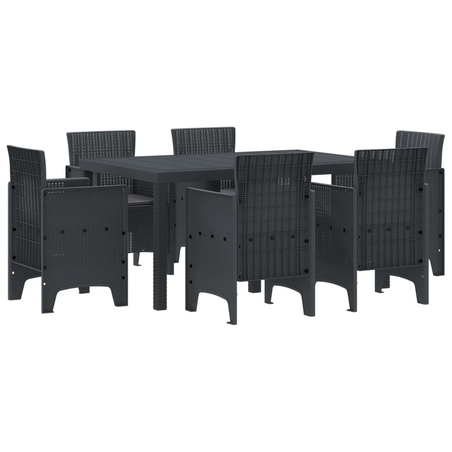 vidaXL 7-teiliges Garten EssSet aus Poly-Rattan mit Kissen in Anthrazit - Bild 2