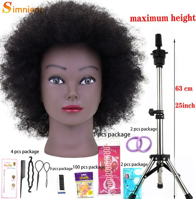 Simnient Afro-Mannequin-Köpfe mit 100 % Echthaar, mit Stativ - Bild 1
