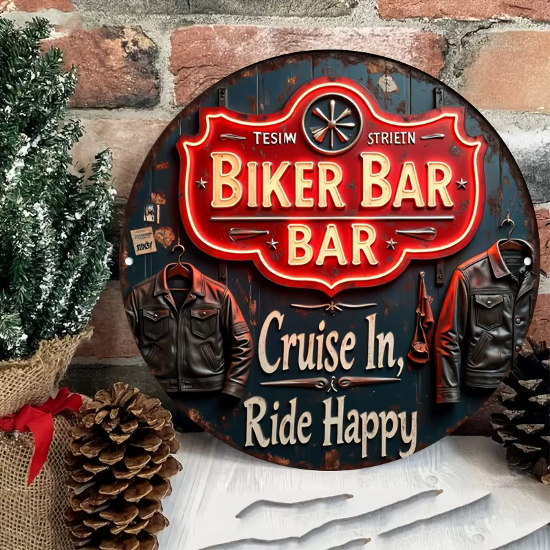 Potdemiel Vintage Biker Bar Metallwandschild im Retro-Neon-Stil, Mehrfarbig, B/H: 20,32 x 20,32 cm - Bild 2