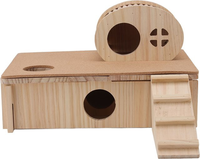 TOPINCN Hamsterleiter aus unbehandeltem Holz in Braun mit Versteck und Kletterplattform für kleine Haustiere wie Chinchillas und Kaninchen - Bild 1