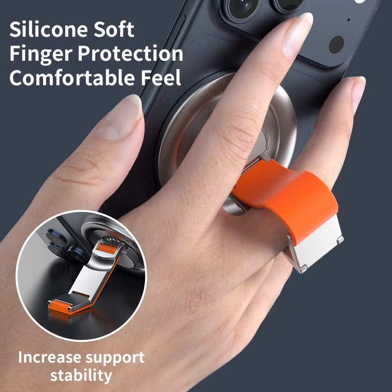 WSSHE Magnetischer Telefonhalter mit 360-Grad-Drehung und Fingerring-Ständer für MagSafe, kompatibel mit iPhone 15 16 17 und Xiaomi, Farbe: Grau - Bild 2