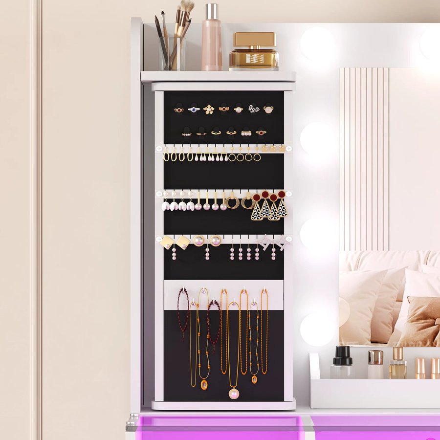 BEWISHOME Schminktisch mit LED-Beleuchtung, Glasplatte, Steckdose und USB-Anschluss in Weiß, B/T/H: 105 x 40 x 140 cm - Bild 4