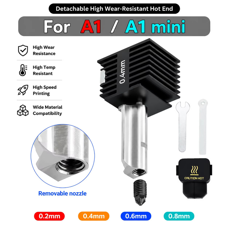 Bambu Lab Hotend-Kit für A1, A1 Mini und A2L 3D-Drucker mit austauschbaren Düsen (0,2 mm, 0,4 mm, 0,6 mm, 0,8 mm) - Bild 2
