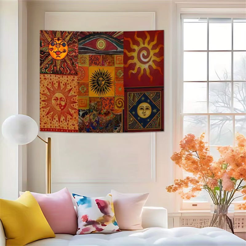 Sonnenwandteppich im Bohemian-Stil mit geometrischem und abstraktem Sternen-Druck, mehrfarbig, rechteckig, Textil-Wanddekoration für Wohnzimmer und Schlafzimmer, B/H: 60 x 40 cm - Bild 2