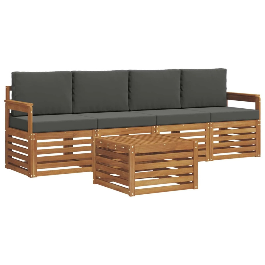 vidaXL Sofagarnitur aus Massivholz Akazie in Anthrazit und Natur mit Tisch und Kissen im modernen Design - Bild 2