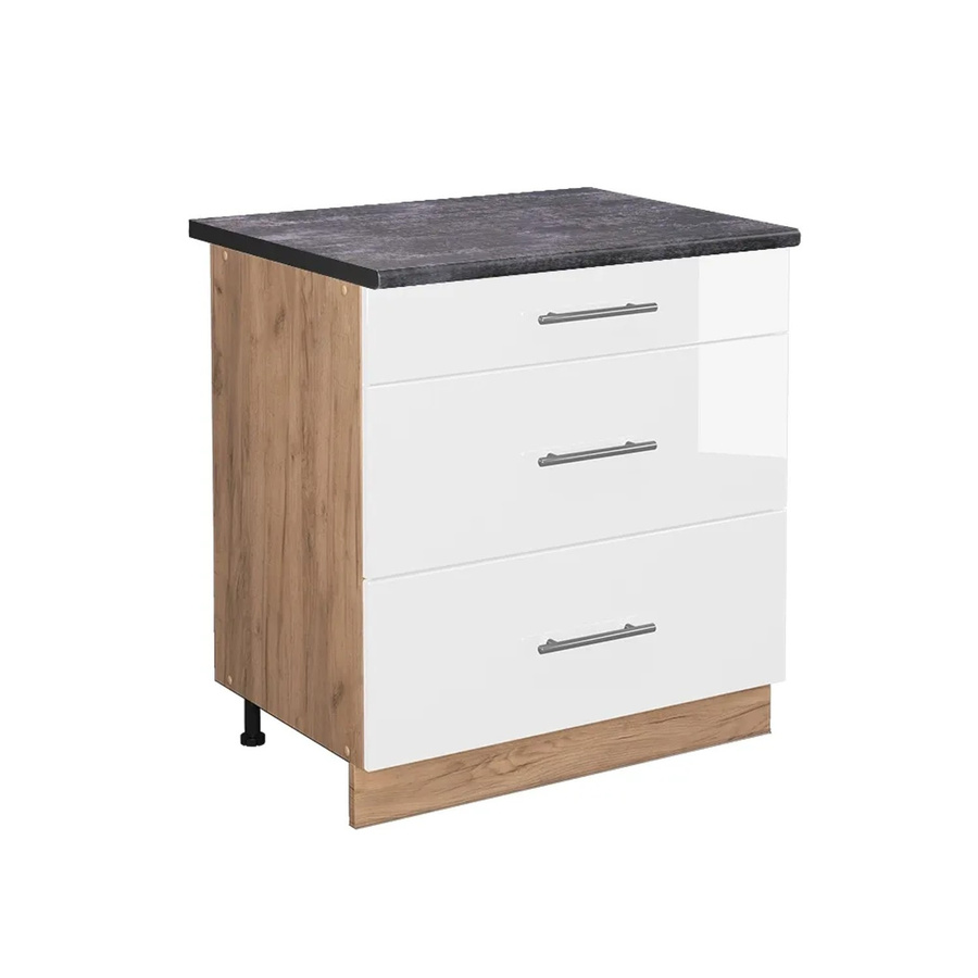 Vicco Küchenunterschrank Fame-Line in Weiß Hochglanz und Goldkraft Eiche mit 3 Schubladen in Anthrazit, B/T/H: 80 x 60 x 82 cm - Bild 2
