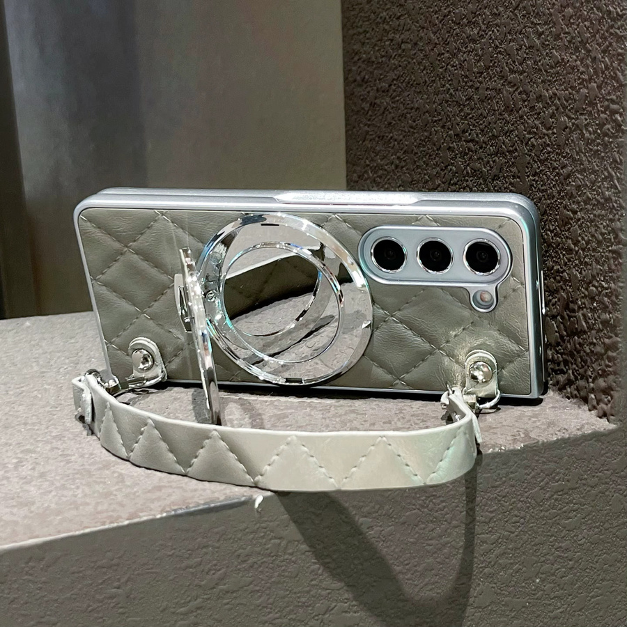 Luxuriöser Make-up-Spiegel mit Handkabel und magnetischer Funktion in Silber für Samsung Z Fold 7, 6, 5, 4 und 3 inklusive Schutzhülle - Bild 2
