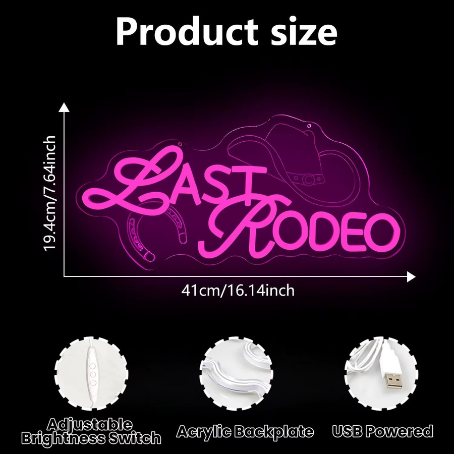 Last Rodeo Neon-Schild Pink Western LED Wanddekoration dimmbar - Bild 2
