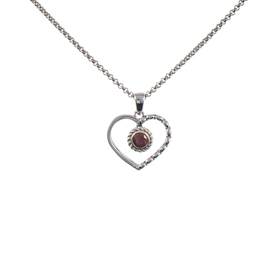 Anhänger Herz mit Kette, 925 Silber, geschwärzt, Granat - Bild 1