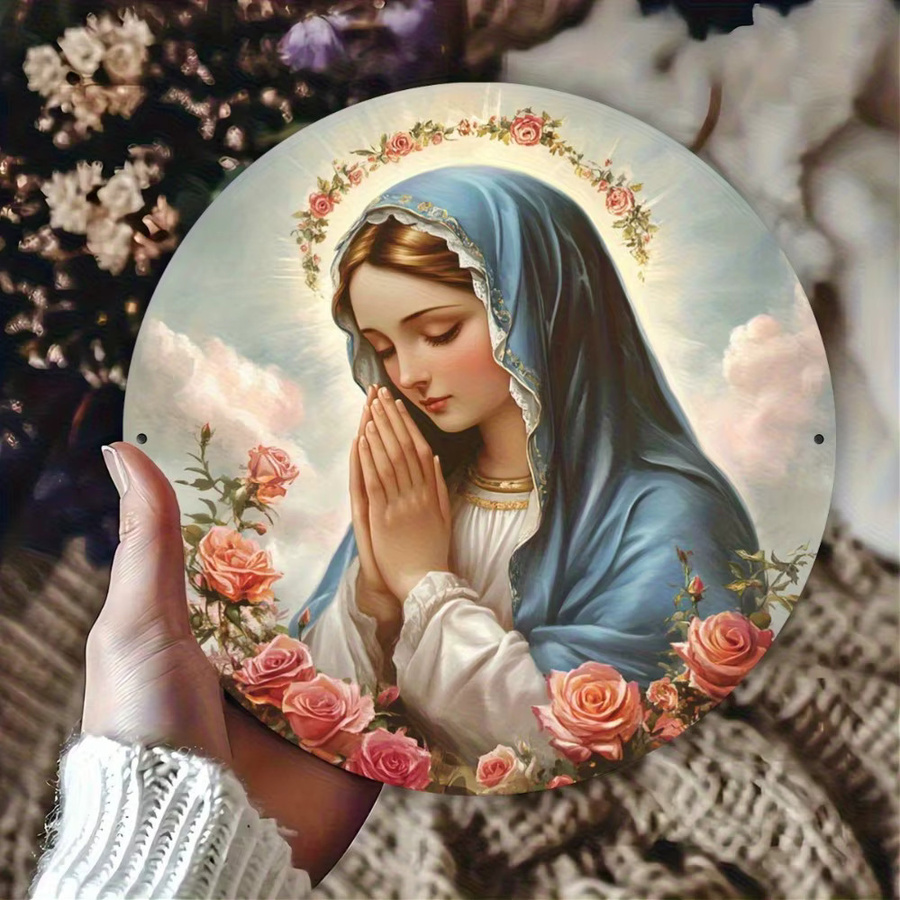 Religiöse Metall-Wandkunst Unsere Liebe Frau von Guadalupe von Hello Young, Rundes Wandbild mit Blumen- und Floral-Motiv, Mehrfarbig, Durchmesser: 20,32 cm - Bild 2