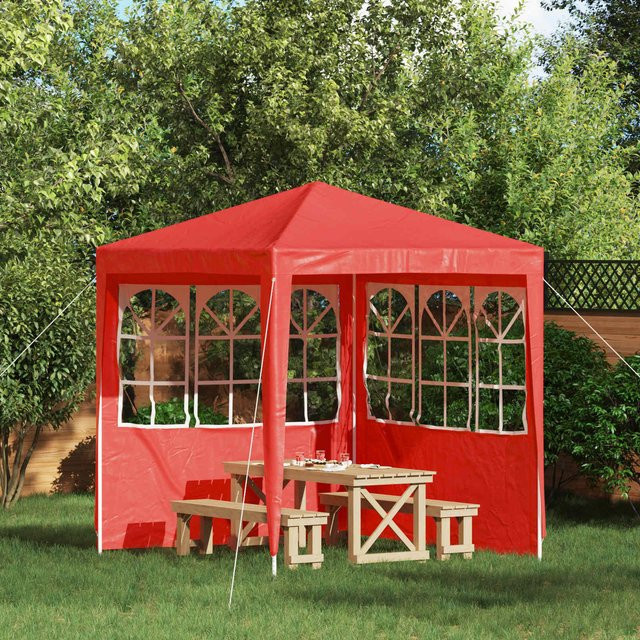 Yiwydaa Partyzelt Seitenwand Set aus 2 Stück in Rot aus Polyester und Stahl, B: 200 cm, H: 195 cm - Bild 1