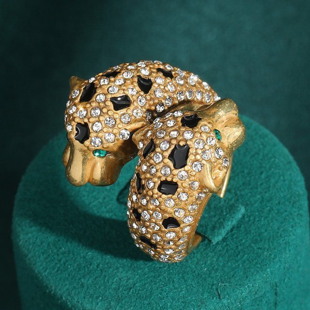 Icareu Leoparden-Ring, goldfarben, Strass, Damen - Bild 1