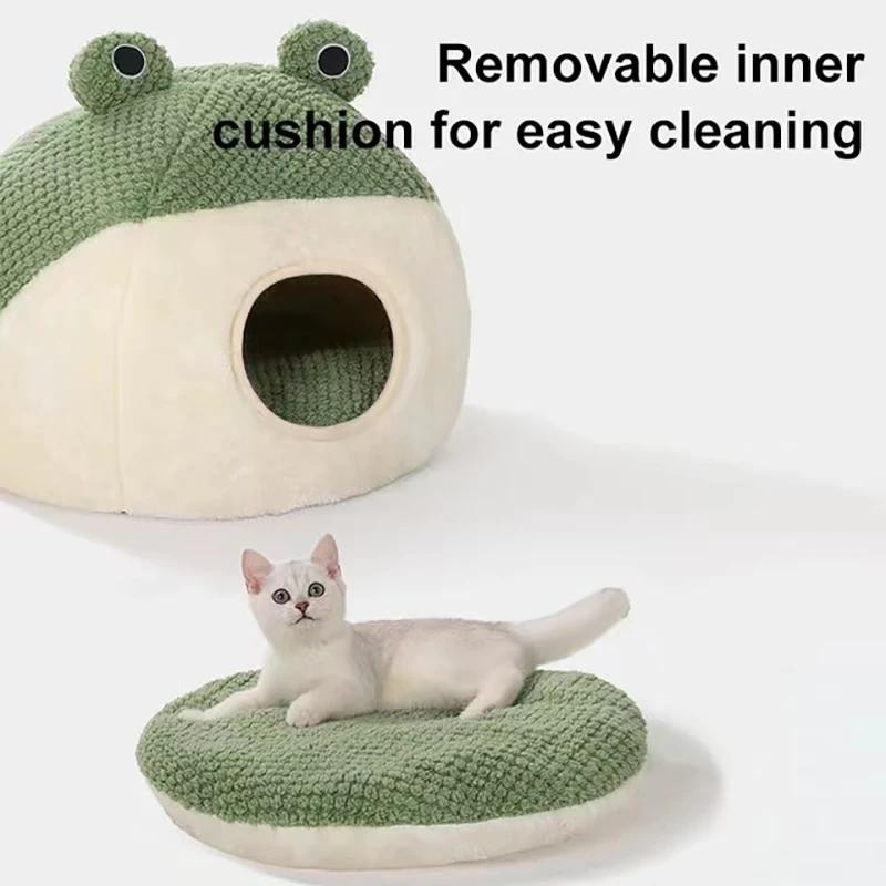 Yiran Furniture Katzenbett und Hundebett Cartoon Frosch, rund, Plüsch, Grün - Bild 2