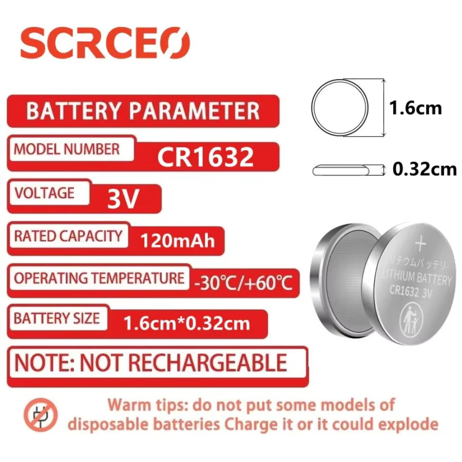 SCRCEO CR1632 3V Lithium-Knopfzellen in Silber für Uhren, Autos und Spielzeuge - Bild 2