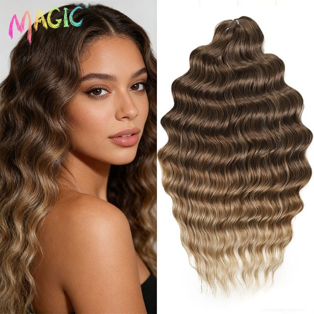 Magic Body Wave Synthetische Häkelhaarbündel, Ombre Braun zu Blond, 24 Zoll, Damen - Bild 1