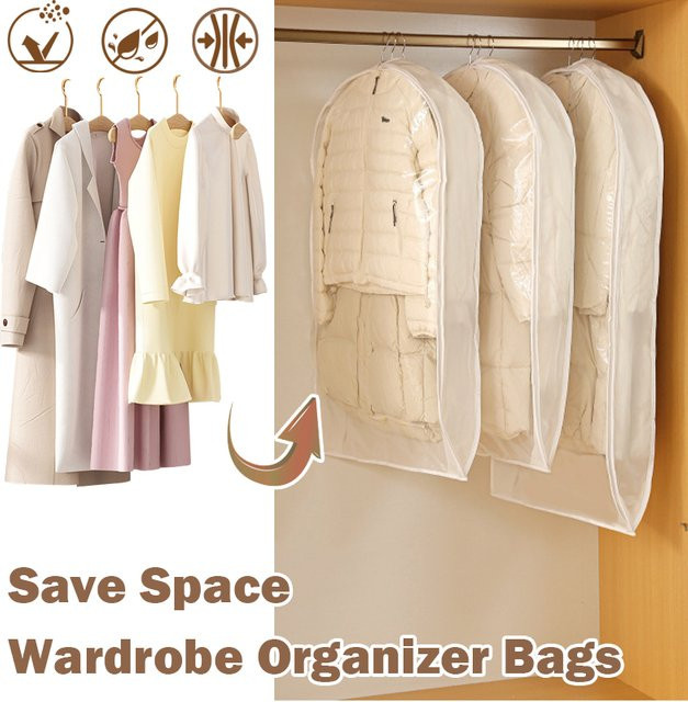 Meltset Kleiderschrank-Organizer-Taschen für Daunenjacken, platzsparende Luftkompressions-Hängetasche und Staubschutzhülle aus Mesh in Weiß - Bild 1