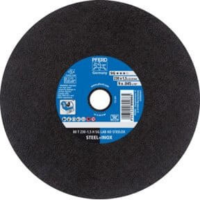 PFERD Leistungslinie SG LAB HD STEELOX Labortrennscheibe für Stahl und Edelstahl, Durchmesser: 230 mm, Dicke: 1,5 mm, Bohrung: 22,23 mm, Farbe: Schwarz - Bild 1