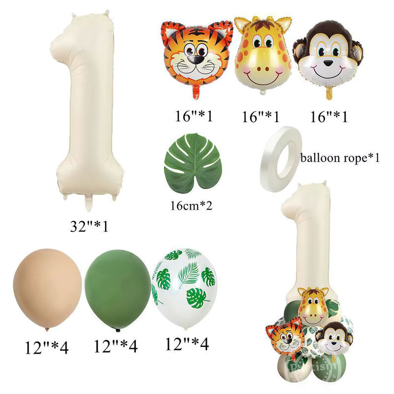 Wild One Ballon-Turm Set für Kindergeburtstage im Dschungel Safari Design, Mehrfarbig mit Retro-Anzahl-Ballon zur Partydekoration - Bild 2