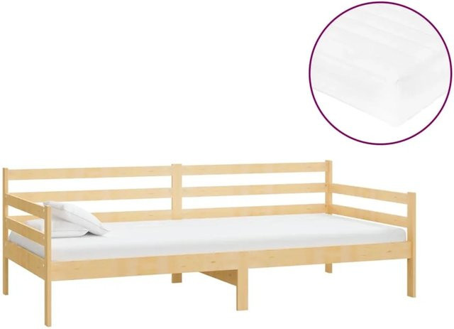 vidaXL Tagesbett aus massivem Kiefernholz mit Matratze aus PU-Schaumstoff, Farbe Weiß, B/T/H: 90 x 200 x 70 cm - Bild 1
